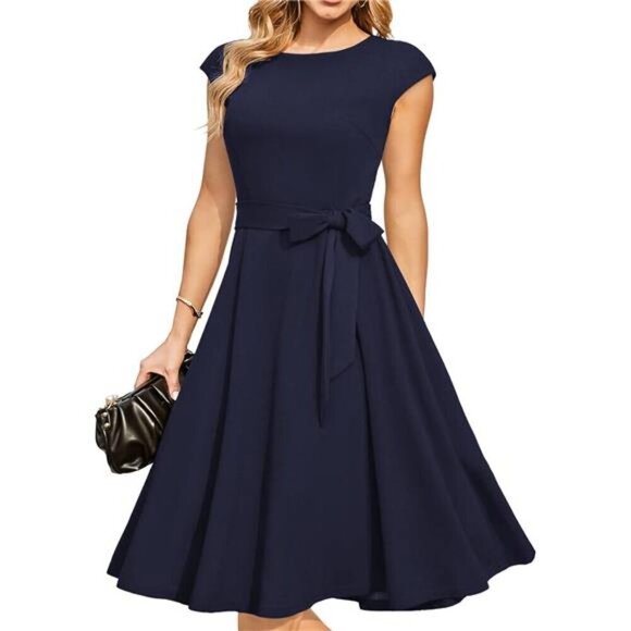 Modest Cocktail Dress Wedding Guest Graduation Prom Bridesmaid Retro A-Line - Picture 1 of 6